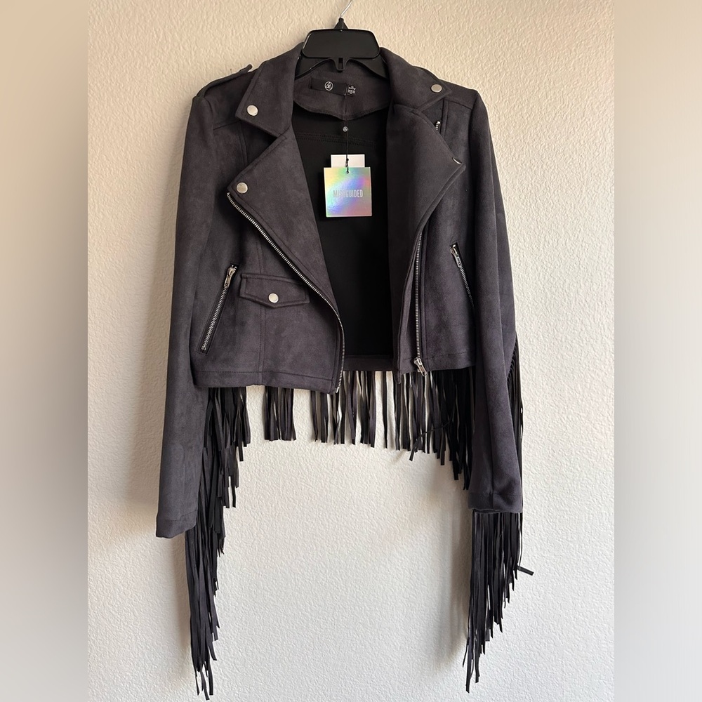 NWT faux suede fringe moto jacket